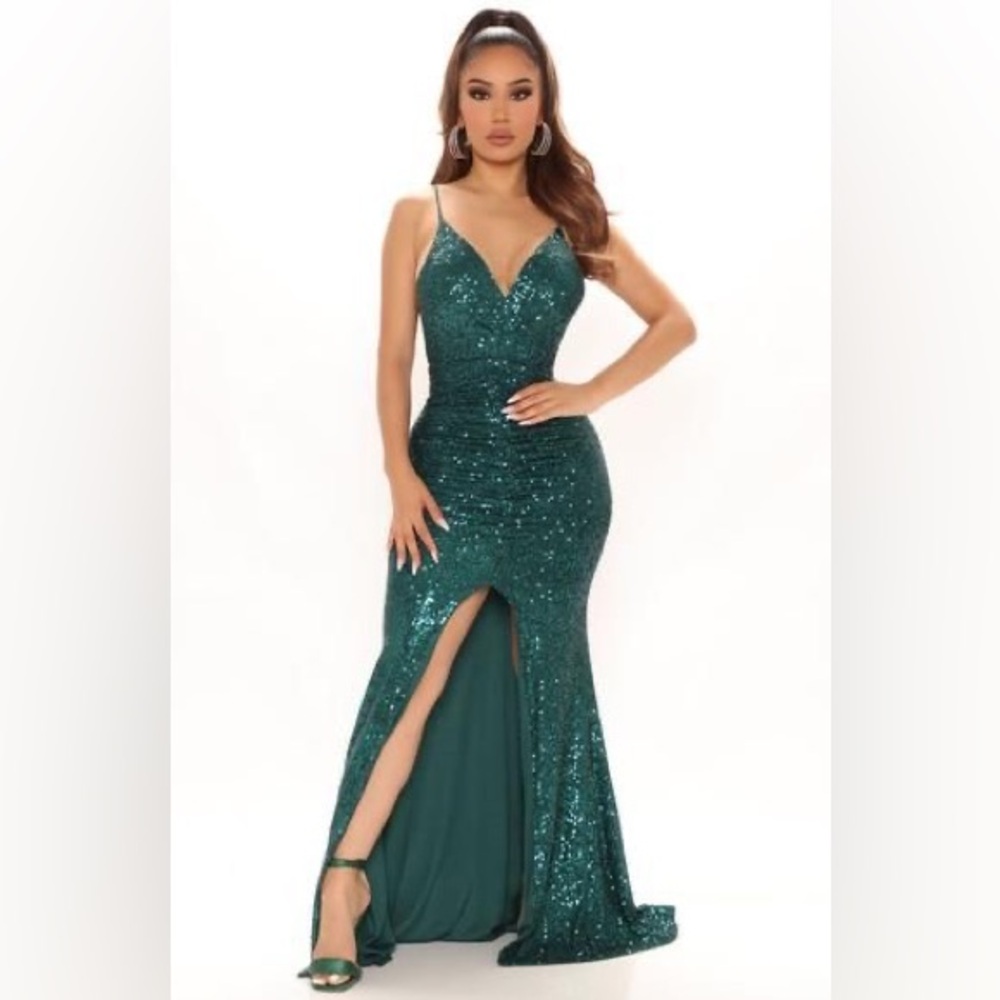 Fashion Nova-One Night Only Sequin Maxi Dress Emerald